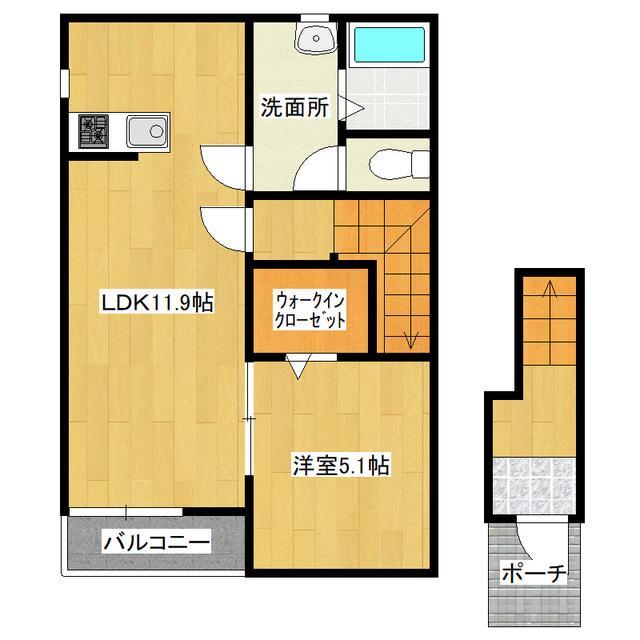 CALM HEIGHTS(1LDK/2階)の間取り写真