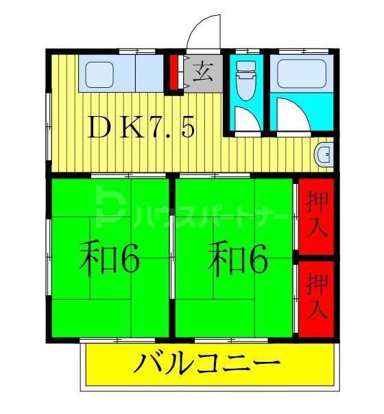 コーポ内野2号棟(2LDK/2階)の間取り写真