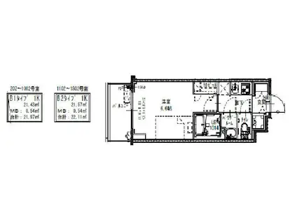 S-RESIDENCE福島玉川DEUX(1K/13階)の間取り写真