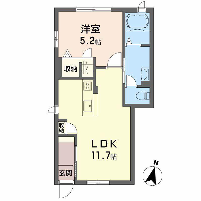 グランティワカサ(1LDK/1階)の間取り写真