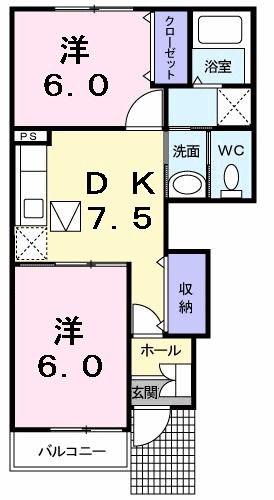 アカシヤI(2DK/1階)の間取り写真