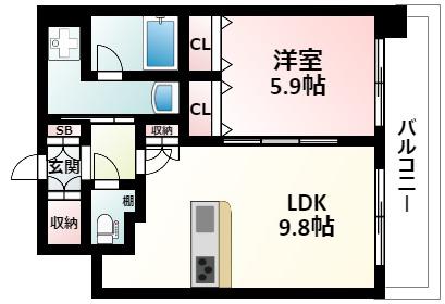 スプランディッド江坂駅前(1LDK/5階)の間取り写真