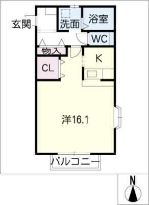 イーハトーブB棟(ワンルーム/1階)の間取り写真