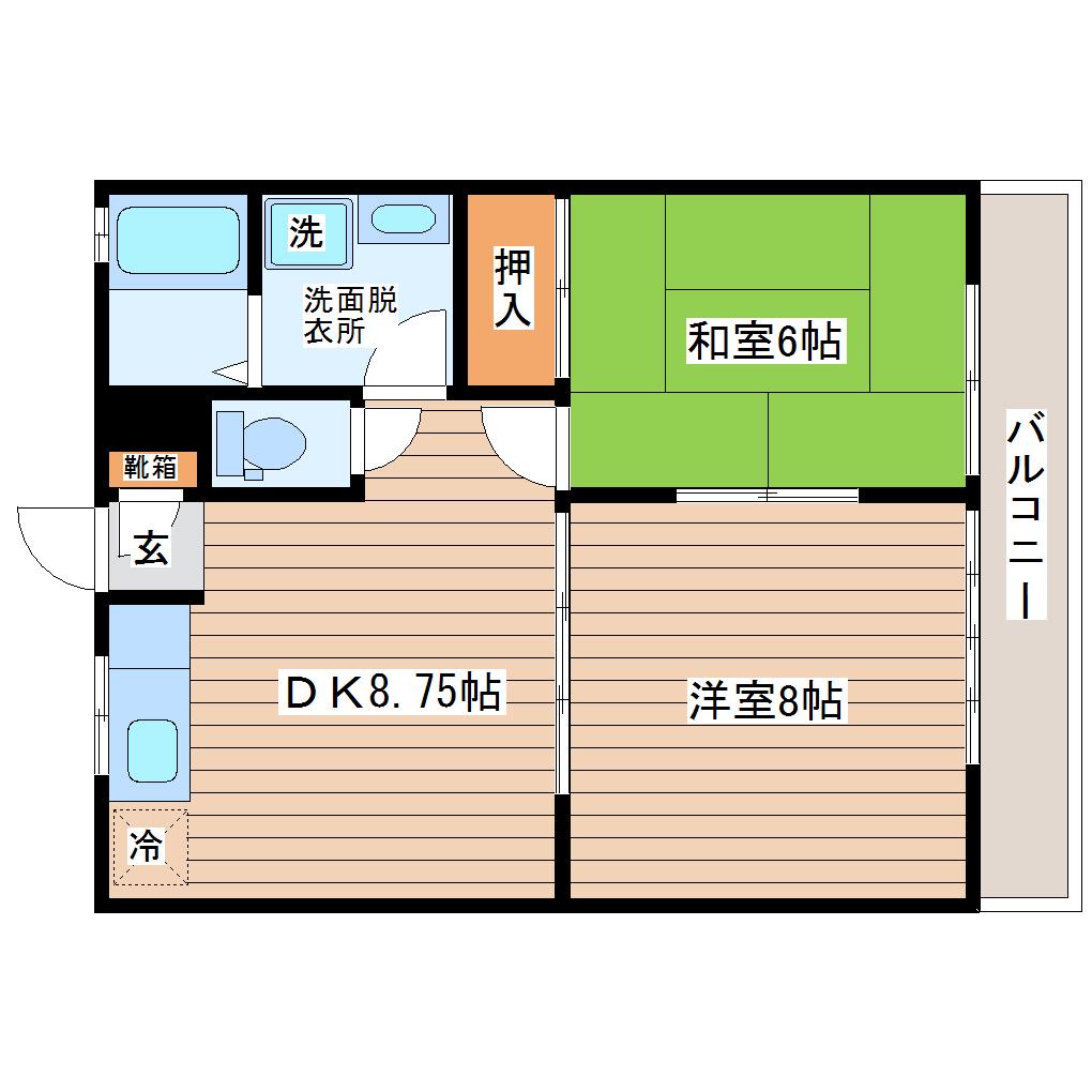 ジュネス参号館(2DK/2階)の間取り写真