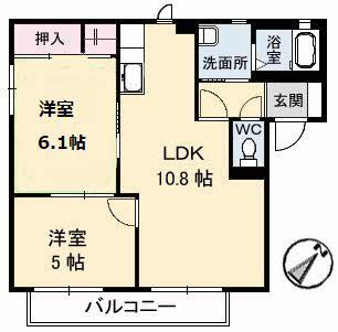 コスモタウン森岡II A棟(2LDK/2階)の間取り写真