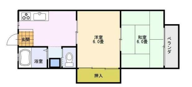 サンピュアテン(2DK/1階)の間取り写真