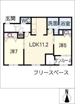 メゾン・シャルドネ岐大前(2LDK/4階)の間取り写真