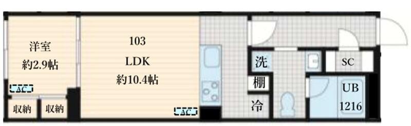 FULLEA島津山(1LDK/B2階)の間取り写真