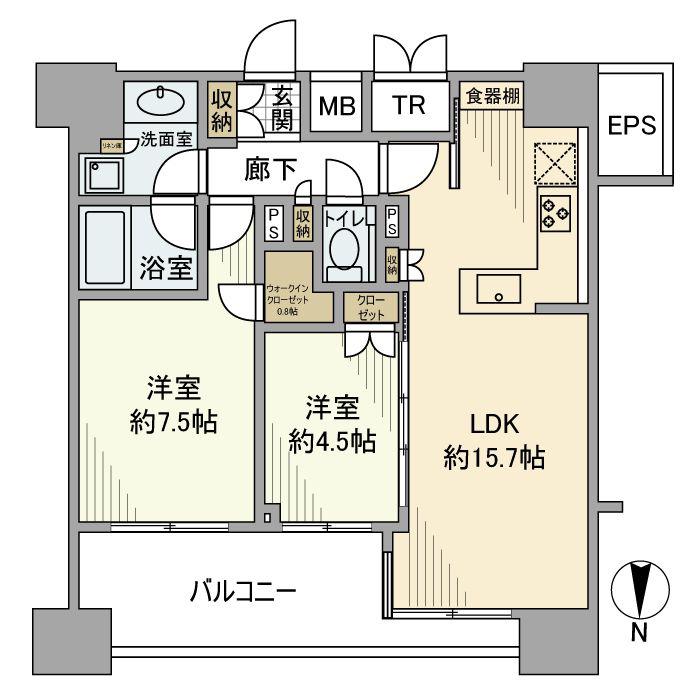 グランリビオ芝大門(2LDK/16階)の間取り写真