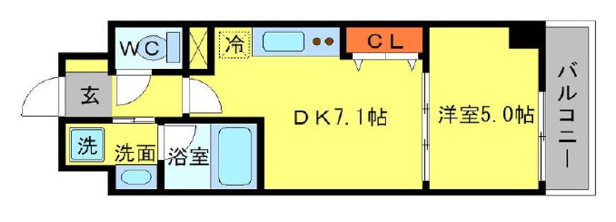 BRAVI南堀江(1DK/10階)の間取り写真