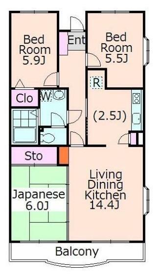 ハビテーション向丘(3LDK/3階)の間取り写真