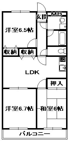 リバーコート三田(3LDK/4階)の間取り写真