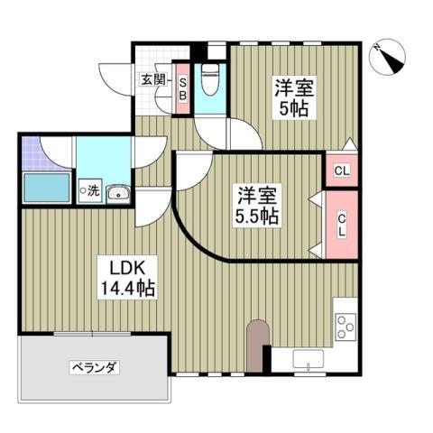 デュオパラッツォA棟(2LDK/1階)の間取り写真