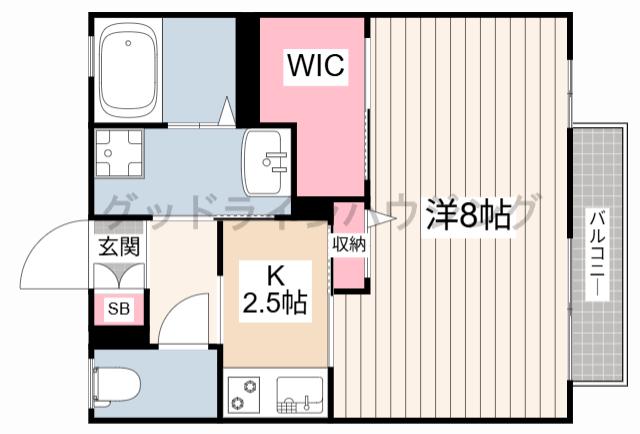 グリーンロード上中(1K/2階)の間取り写真