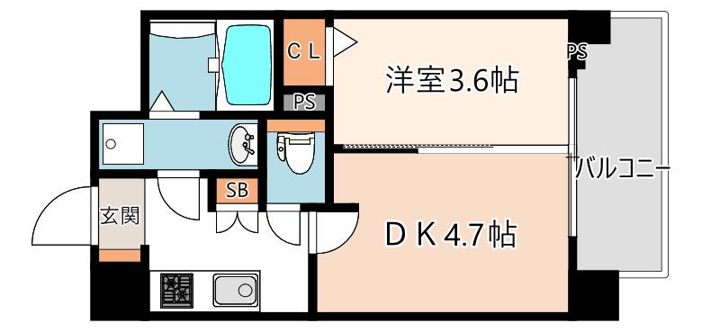 ソルテラス阿波座ウィズ(1DK/12階)の間取り写真