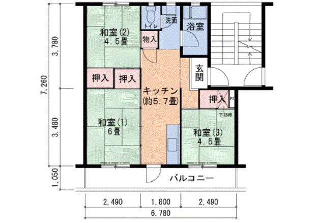 有野団地A(3K/5階)の間取り写真