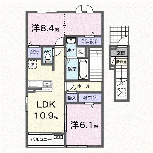 新在家中の町アパート(2LDK/2階)の間取り写真