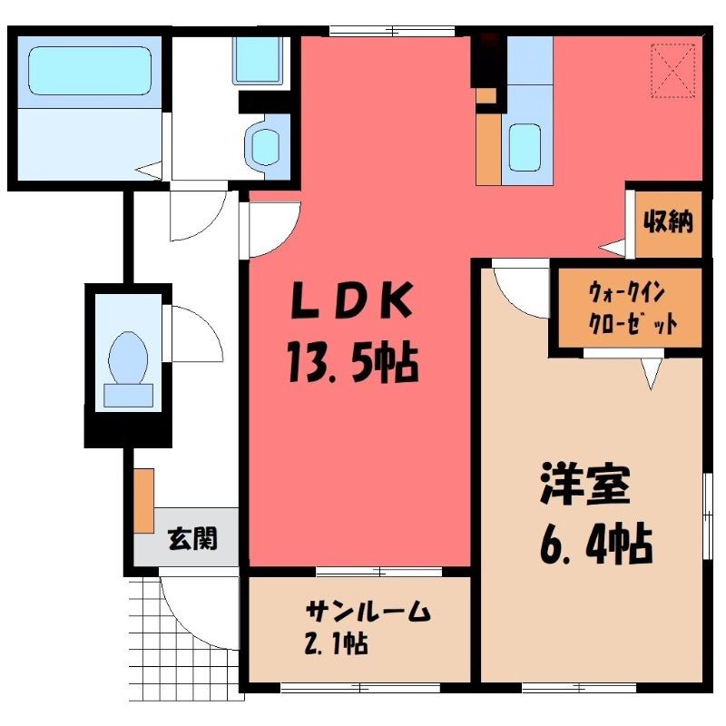 ローゼル A(1LDK/1階)の間取り写真
