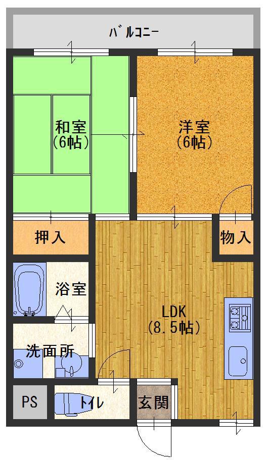 ラリーブコート岸和田(2LDK/3階)の間取り写真