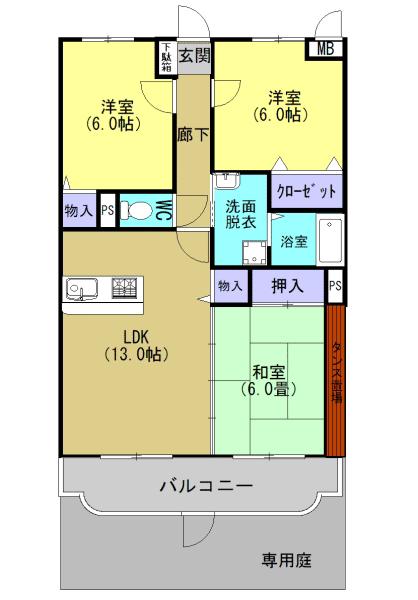 エトワール南台II(3LDK/1階)の間取り写真
