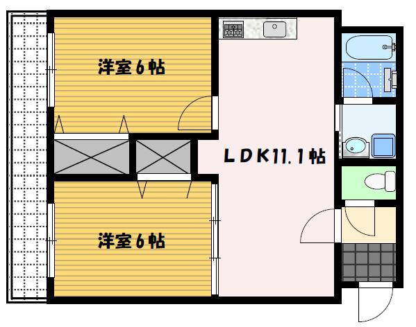 ディアコート大橋(2LDK/3階)の間取り写真