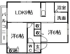 サンビレッジ半田山(2LDK/2階)の間取り写真
