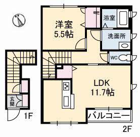 シルフィード山波B棟(1LDK/2階)の間取り写真
