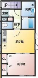 カレンレジデンス(1DK/1階)の間取り写真