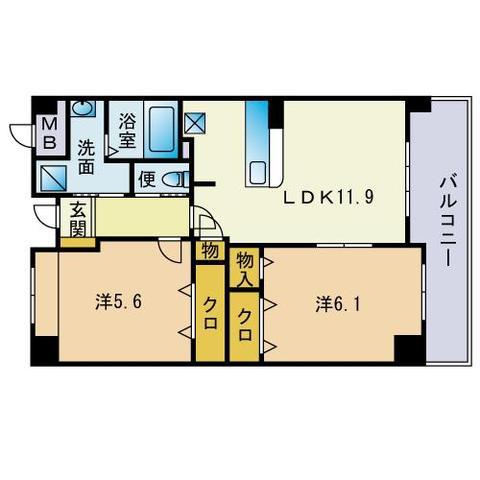 ヴェルジェ高宮東(2LDK/5階)の間取り写真