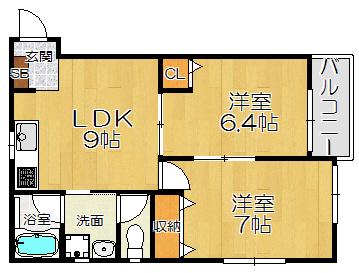 YOUハウス園田(2LDK/1階)の間取り写真