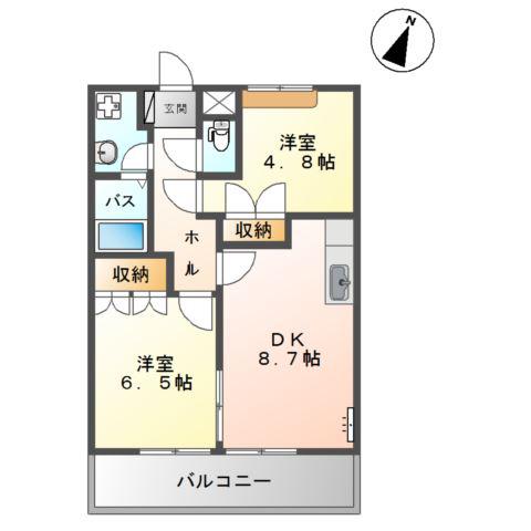 サンフラワー(2DK/2階)の間取り写真