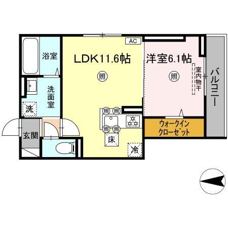 タウン清心(1LDK/1階)の間取り写真
