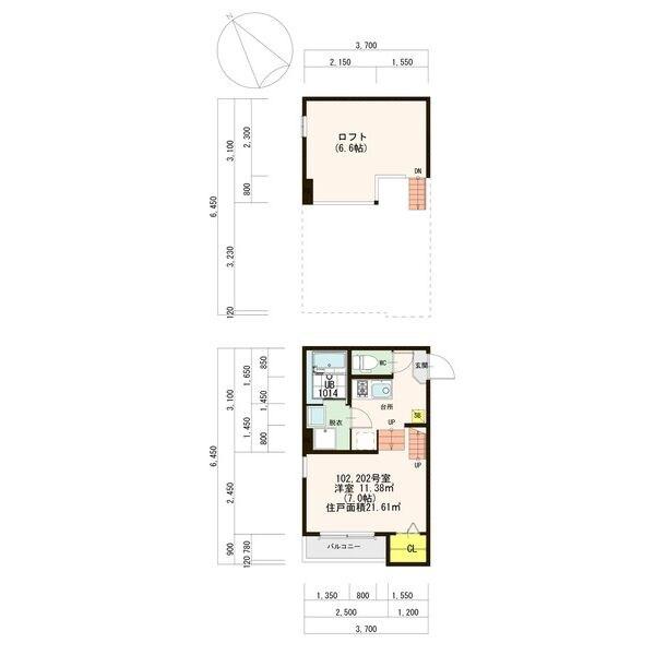 ハーモニーテラス柳堀(1K/2階)の間取り写真