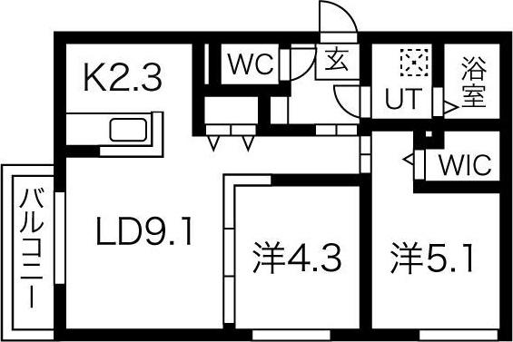 ハルトラーテ東札幌(2LDK/4階)の間取り写真