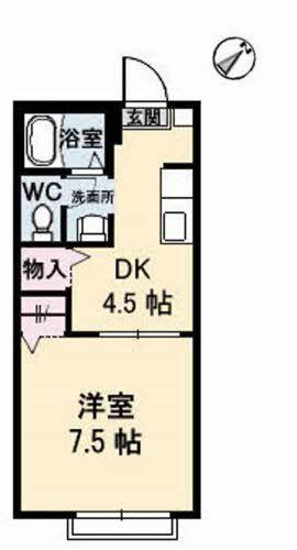 アンジュウデヤA棟(1DK/2階)の間取り写真