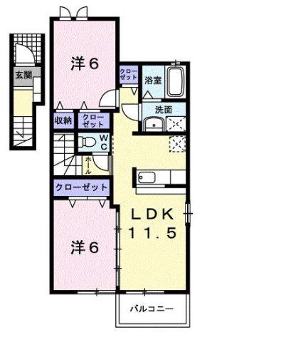 ウエスト・モイI(2LDK/2階)の間取り写真