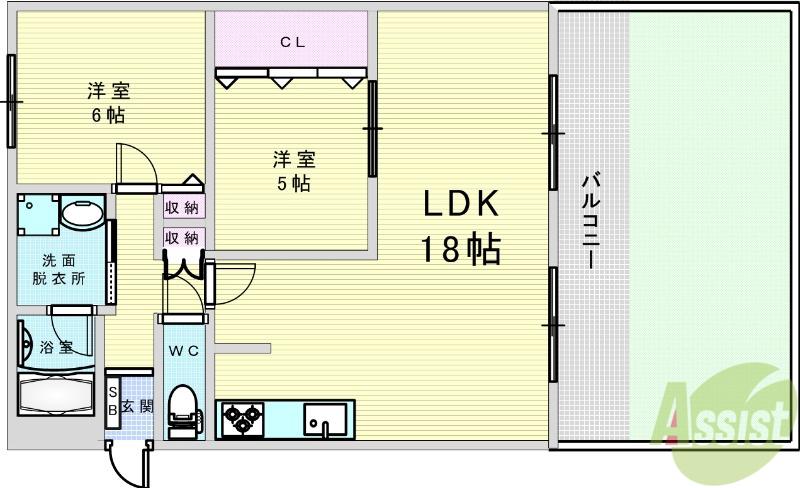 アンデュノール千里(2LDK/2階)の間取り写真