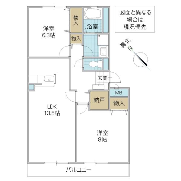 グレースフル東大島(2LDK/2階)の間取り写真