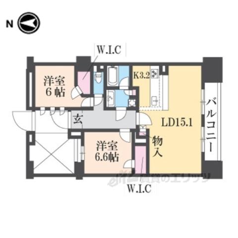 サンクタス四条烏丸スティーロレジデンス(2LDK/9階)の間取り写真