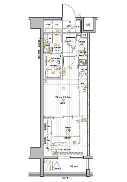 PREMIUM CUBE 池袋本町(1DK/5階)の間取り写真