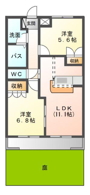 グリーンコーポII(2LDK/1階)の間取り写真