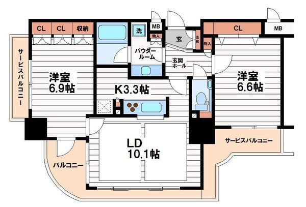 サンメゾン心斎橋セレブリテ(2LDK/3階)の間取り写真