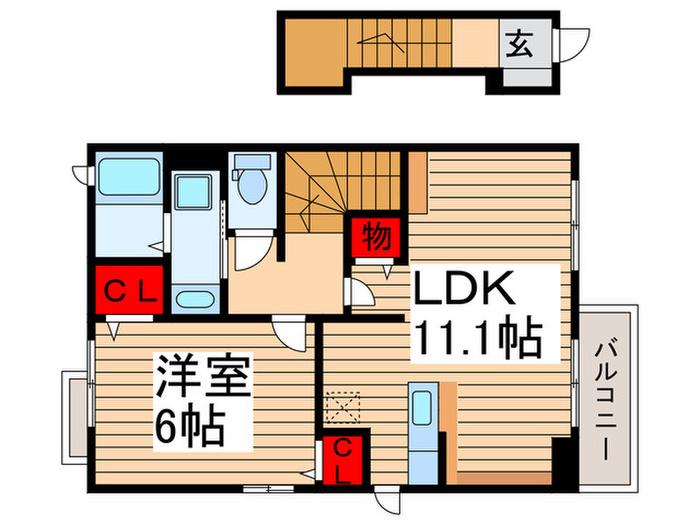 シャトンクー(1LDK/2階)の間取り写真