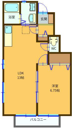カーサフィオーレ(1LDK/1階)の間取り写真
