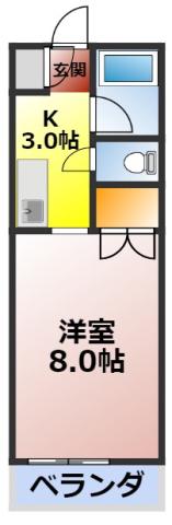 ビレッジ半城土(1K/2階)の間取り写真