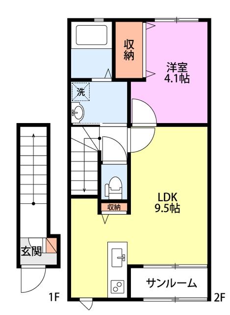 ラソール(1LDK/2階)の間取り写真