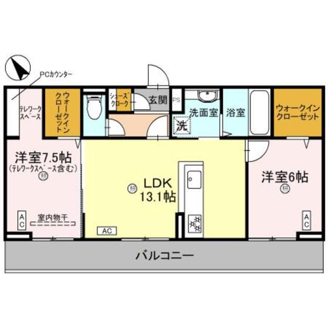グランコンフォール神ノ川(2LDK/2階)の間取り写真