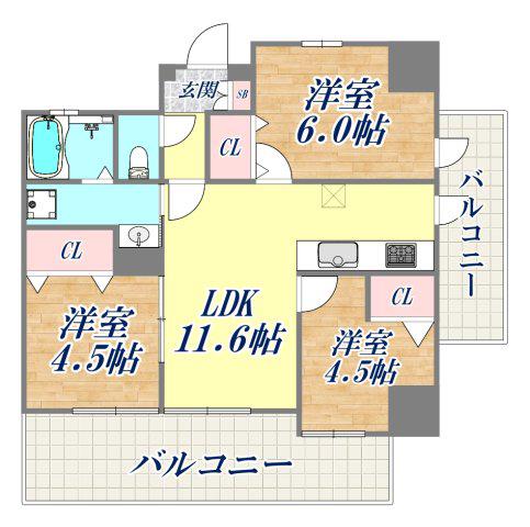 ワコーレ兵庫ステーションフラッツ(3LDK/3階)の間取り写真