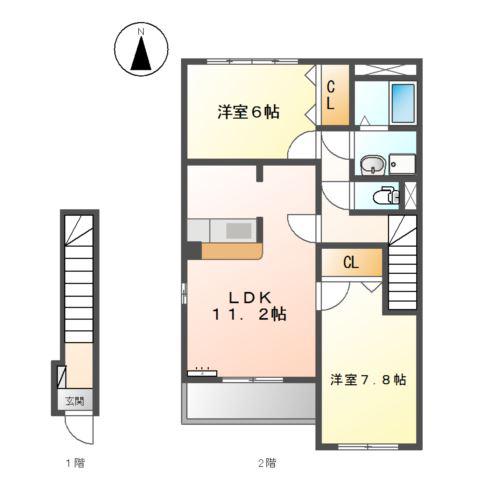 セシリアガーデン(2LDK/2階)の間取り写真