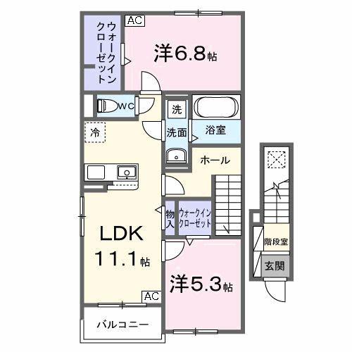ミルキーウェイ(2LDK/2階)の間取り写真